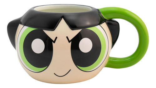 Taza Grande De Cerámica 3d Chicas Super Poderosas 590 Ml Color Verde Bellota