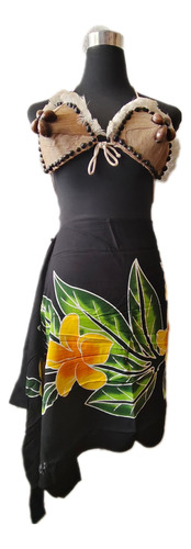 Pareo Corto Negro/ Flor Amarillo Naranjo Napohe 1,75x0,6mts