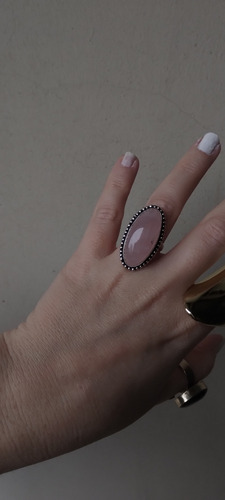 Anillo Hindú De Piedra Cuarzo Rosa Xl Regulable