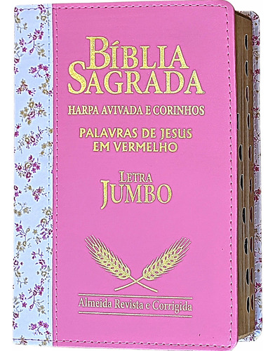 Bíblia Letra Jumbo Com Harpa Luxo Preta Couro Borda Dourada