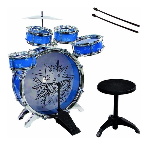 Set Batería Musical 5 Tambores  Azul Rojo  Percusión 28832