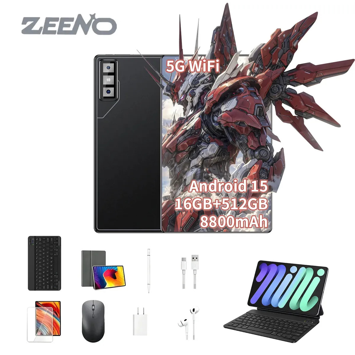 Tablet ZEENO Pad GT 11.6" 512GB 16GB RAM Tela 11.6" 48MP Bateria 8800mAh Android 15 Com Caneta Teclado e Mouse