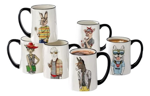 Juego De 6 Tazas Signature Houseware Animales Hipster 518 Ml