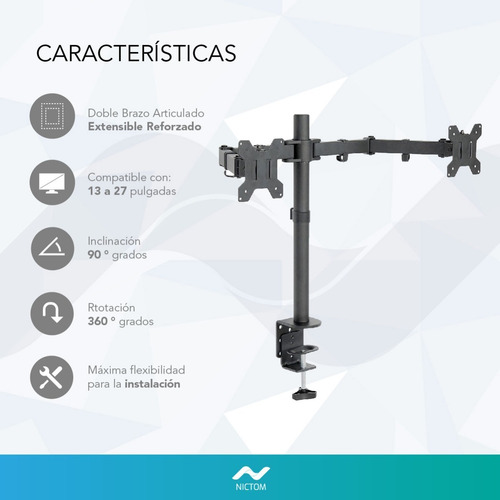 Imagen 3 de 6 de Soporte Nictom Doble Sm04 De Mesa Para Tv/monitor 13 A 27