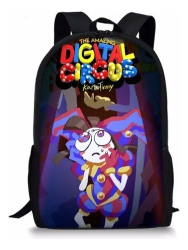 Mochila Escolar Niños Circo Digital Circus Jax Pomni Color Negro Diseño De La Tela Liso