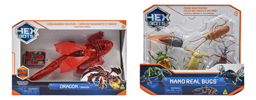 Hex Bots Pack 2 Sets Dragon Rojo Y Nano Bugs Spin Master Color Negro