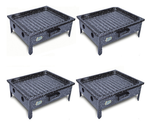 Set 4 Brasero Enlozado Parrilla Para Mesa, Portatil Asado