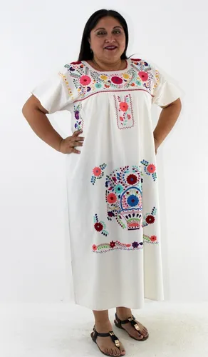 Vestido Mexicano Manta Bordado A Mano Talla L Cuotas sin inter s