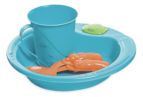 Kit Alimentação Pratinho Copo Colherzinha Talheres Nuby Baby Cor Azul