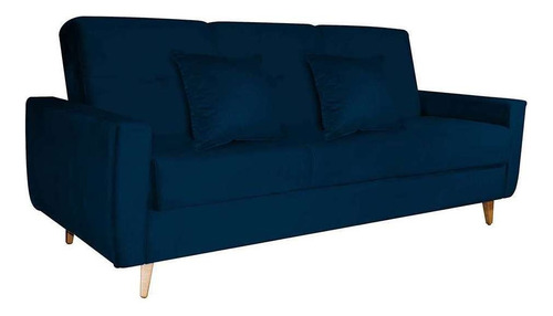 Sofá-cama 3 Lugares Com Baú Pamela Veludo Azul