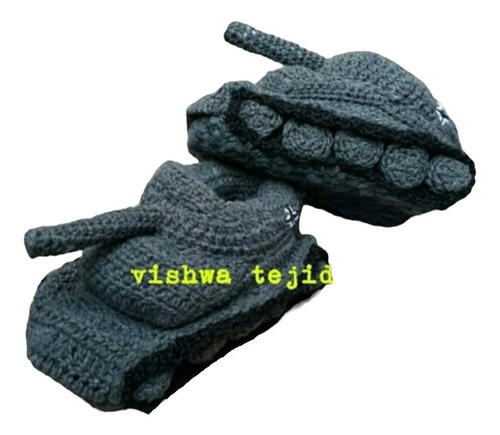 Pantuflas Tanque De Guerra Aleman. Tejido Crochet Panzer