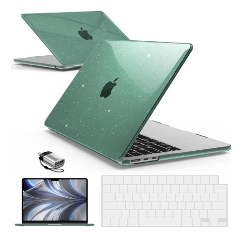 Funda Para Macbook Air 13 M2 Ibenzer - Verde Con Brillos