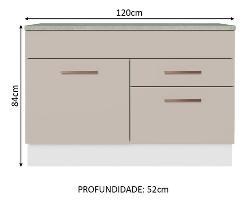 Gabinete Bajo Cocina Madesa Agata 120cm Con Encimera Bc Color Blanco/Crema