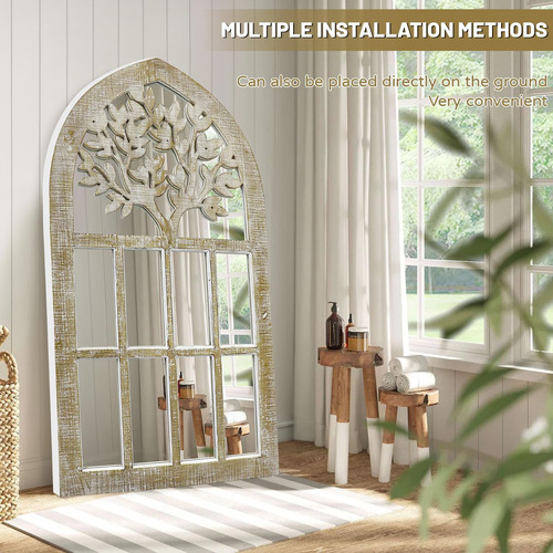 Espejo De Ventana Arqueado, Espejo De Madera Para Decoración