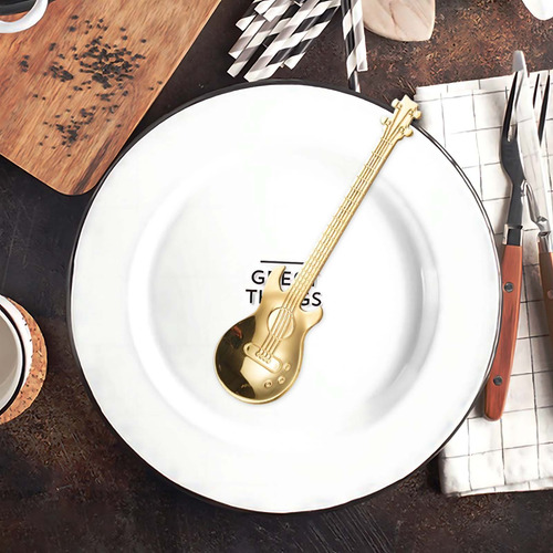 O, Pacote Com 1 Colher De Sobremesa De Guitarra, Aço Inoxidá
