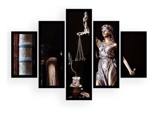 Quadro Mosaico 5 Partes Símbolo Do Direito - Justiça Cor Preto Cor da armação Preto