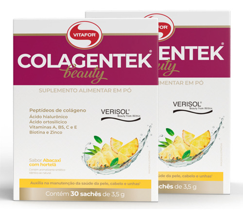 Kit 2 Colagentek Vitafor 30 Sachês Abacaxi Com Hortelã. Sabor Abacaxi com hortelã