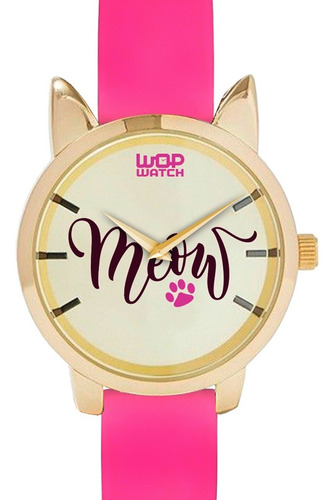 Reloj Para Niña Mujer Wop Watch Meow Gato Dorado Rosa Ww9100