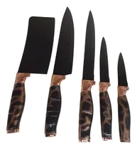 Comprar Set De Cuchillos Con Mango De Diseño Cobreado X6 Con Soporte
