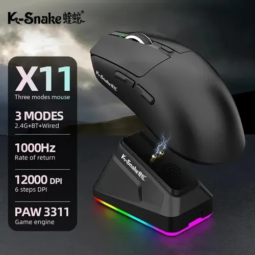 Internacional) K-Snake Mouse Leve Para Jogos X11 Paw3311 Com Encaixe Rgb trimode ksnake 3311