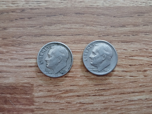Monedas De Diez Centavos Del Año 1967 Y 1973, Sin Seca. 