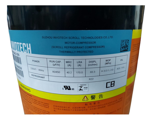 Compressor Scroll 5tr 220v Monofásico R22 Invotec Csb371h6a