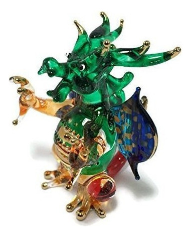 Miniatura Dragon Mano Soplado Arte De Vidrio Dragon Estatu