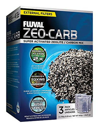 Fluval Zeo-carb, 150 Gramos, 3-pack Bolsas De Nylon.