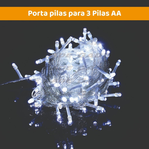 Imagen 2 de 8 de Luces Luz Led Guirnalda Tira 80 Luces Blancas 10m A Pila