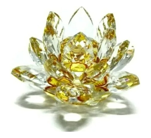 Flor De Lótus Amarela 14 Cm Em Cristal De Vidro No Estojo