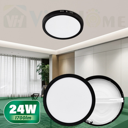 Vivimxhome Lampara de Techo 24w Sobreponer Led Aro Negro Luz Blanca 5 Piezas