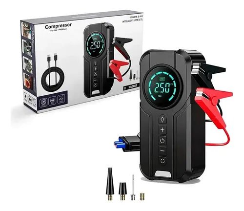 Compressor De Ar Portátil Auxiliar Partida Digital 4 Em 1 Preto 127/