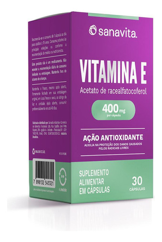 Vitamina E Com Ação Antioxidante Sanavita 400 Mg Sem Sabor