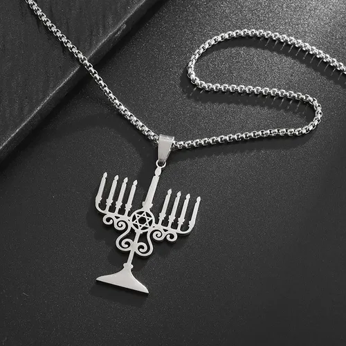 Collar Estrella De David Candelabro Judio Acero Inoxidable
