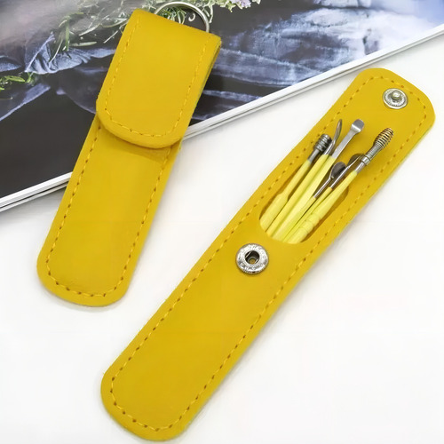 Hisopo Acero Inoxidable Estuche Cuero Limpieza Oidos 1pzs F