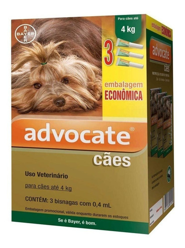 Pipeta antiparasitário para pulga Elanco Advocate para cão de 1kg a 4kg
