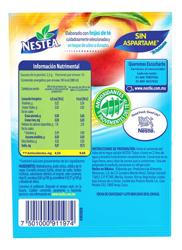 1 Sobre De Nestea Té Negro Soluble Sabor Durazno 25g