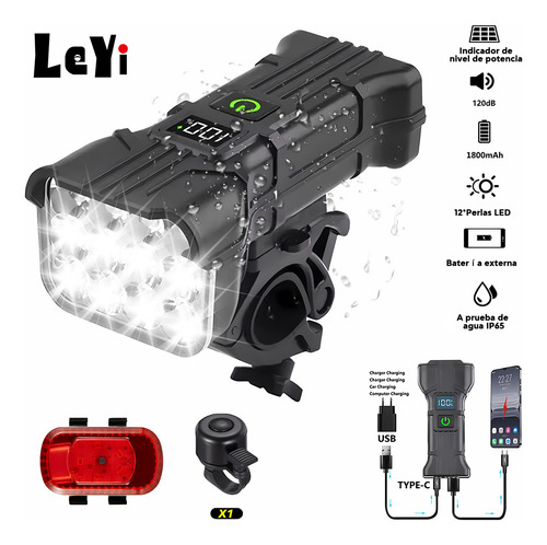 Kit Para Bicicleta Usb Recargable Delantera Traser Y Claxon Luz Bicicleta Recargable Delantera Traser 12 Led