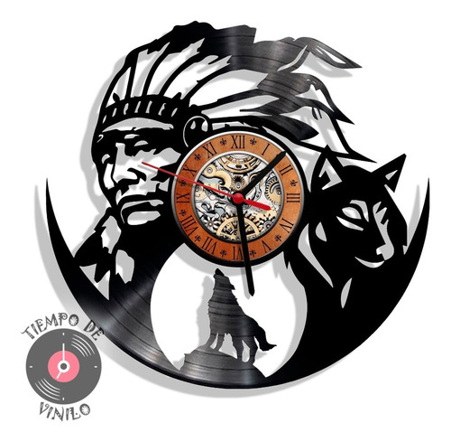 Reloj De Pared Elaborado En Disco Lp Ref. Cacique Indígena