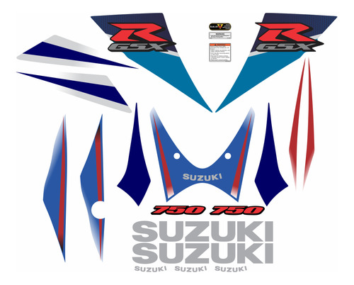 Kit Completo Adesivos Suzuki Gsxr 750 2007 Moto Azul/branca