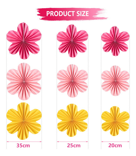 Kit Decoracion Flores De Papel Amarillo Rosa Y Fucsia 9pz