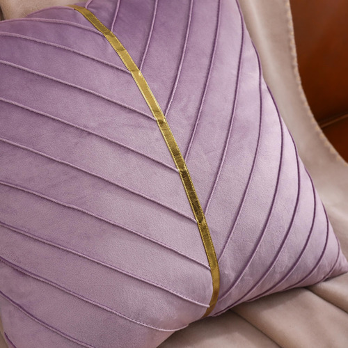 Fundas De Cojin Color Lila Con Franja Dorada 66x66cm 2 Pzs Morado Liso