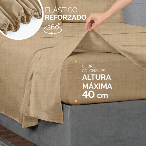 Oh! Sheets Juego De Sabanas Cationico 7 Piezas Matrimonial Beige