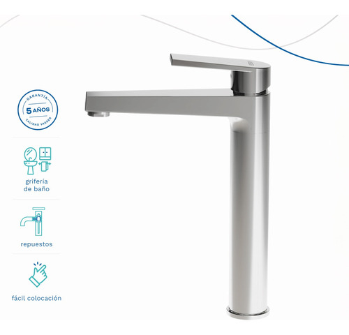Grifería Lavatorio Monocomando Vasser Cromo Zafiro Baño Alto