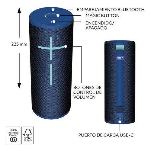 Parlante Logitech Inalámbrico Megaboom 4 Color Azul