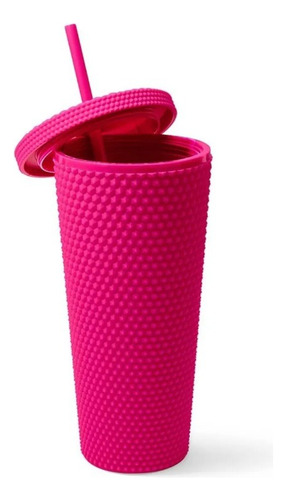 Vaso Texturizado Con Tapa Y Popote Vaso Doble Pared De 700ml Fucsia Diamante