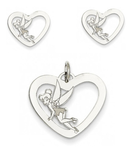 Set Dije Aretes Tinker Bell Heart En Plata .925