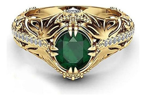 Anillo De Circonio Verde Simulado Verde Chapado En Oro
