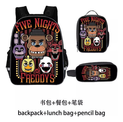 Mochila Fnaf Freddy Negra Con Osos De Dibujos Animados Para