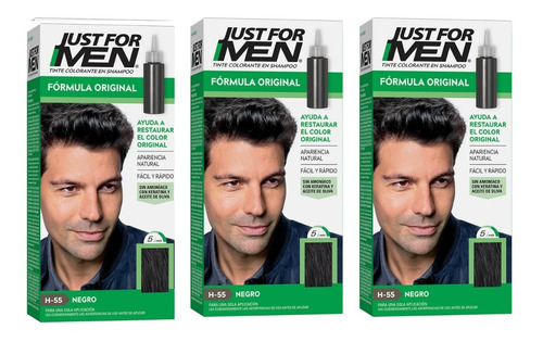Pack X3 Just For Men Tintura Shampoo Negro